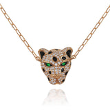 Diamond Tiger Necklace on a 18k Gold Chain with genuine emerald eyes. Available in Rose, White and Yellow Gold.