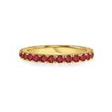 18K solid gold band of Rubies perfect for stacking. Band width ~2mm.