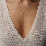 Simple trio dangling chain necklace with 4 round Diamonds and 18K Yellow Solid Gold. Perfect for Layering