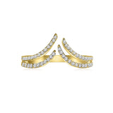 Gorgeous open Wave diamond ring is a statement piece that is easy to wear and can elevate your look instantly. 54 stones of total carat weight: ~0.4 carat. Available in yellow, white and rose 18k gold.