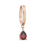 Specifications: 18K Gold (2.75g), 2 Red Garnet Pear Stones (0.8 carats)  A must in every girl’s jewelry box, these huggies are perfect for everyday wear and would complement any ear stack.   Sold as a pair. Available in 18k yellow, rose and white gold.