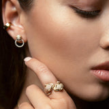 One of a kind Jaguar diamond ring, the ultimate statement piece, handmade and delicately crafted to bring forward every detail of the design. Simple open ring with dispersed diamonds and emerald eyes. 18k solid Gold