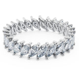 18k Pure Gold (3.5g) & ~2 carats of Marquise Diamonds (varies based on ring size). Eternity Diamond Ring with slanted marquise diamonds setting making this ring a gorgeous statement piece or a unique wedding band! Available in 18K white, rose & yellow gold.