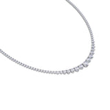 18K Solid Gold, Diamonds (~5 carats) The classic Riviere Diamond Necklace designed with an uneven setting where the largest diamond in the middle is 0.25carats. Diamond color is G-F for the perfect sparkle. This necklace comes in one standard size of 42.5cm (refer to Size Guide) and has a double closure clasp for extra security. Available to order in rose, white and yellow gold.