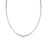 18K Solid Gold, Diamonds (~5 carats) The classic Riviere Diamond Necklace designed with an uneven setting where the largest diamond in the middle is 0.25carats. Diamond color is G-F for the perfect sparkle. This necklace comes in one standard size of 42.5cm (refer to Size Guide) and has a double closure clasp for extra security. Available to order in rose, white and yellow gold.