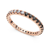 Specifications: 18k Pure Gold (2.5g) & 0.4 carats White Diamonds and 0.44 Black diamonds (varies based on ring size). Width: 1.8mm.  A playful eternity ring that gives you the chance to switch looks and play around with the colors. Available in 18K white, rose & yellow gold.