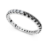 Specifications: 18k Pure Gold (2.5g) & 0.4 carats White Diamonds and 0.44 Black diamonds (varies based on ring size). Width: 1.8mm.  A playful eternity ring that gives you the chance to switch looks and play around with the colors. Available in 18K white, rose & yellow gold.