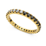 Specifications: 18k Pure Gold (2.5g) & 0.4 carats White Diamonds and 0.44 Black diamonds (varies based on ring size). Width: 1.8mm.  A playful eternity ring that gives you the chance to switch looks and play around with the colors. Available in 18K white, rose & yellow gold.