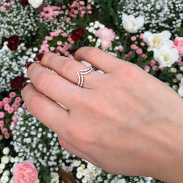 Gorgeous open Wave diamond ring is a statement piece that is easy to wear and can elevate your look instantly. 54 stones of total carat weight: ~0.4 carat.  Available in yellow, white and rose 18k gold.