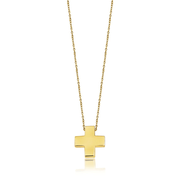 18K Pure Gold (5g). Made to resemble the swiss cross, this delicate pendant can be worn by adults and children and makes the perfect gift that defies the test of time. Available to order in Rose, White and Yellow gold. Chain is adjustable to 16, 18 and 20in (40, 45 and 50 cm), refer to the size guide for reference. Engraving of the letter of your choice is complimentary! 