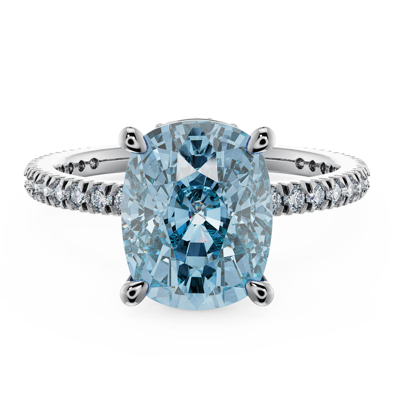 Specifications: 18k Pure Gold & ~3carats of Aquamarine  A special ring that cannot go unnoticed with a 3-carat cushion-cut aquamarine and a gorgeous hidden diamond halo! Don't hesitate to get in touch with us to customise the shape of the stone.  Available in 18K white, rose & yellow gold. Wear it alone or stacked with an eternity ring. Band width ~1.8mm.