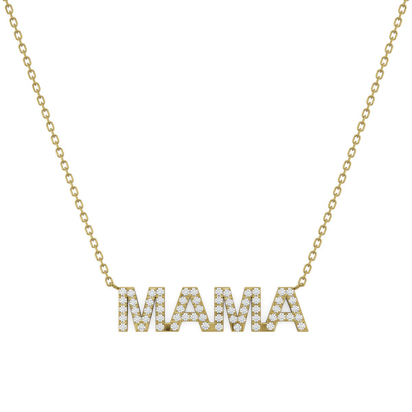 Specifications: 18K Solid Gold (2.5g), 0.18 carats of Diamonds. Wear it with pride, you are a MAMA! This is a perfect gift for a power mom. A diamond pavé necklace set in 18K gold on an adjustable chain (14, 16 & 18 inches - Refer to Size guide). Available to order in rose, white and yellow gold.