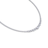 18K Solid Gold, Diamonds (~5 carats)  The classic Riviere Diamond Necklace designed with an uneven setting where the largest diamond in the middle is 0.25carats. Diamond color is G-F for the perfect sparkle.  This necklace comes in one standard size of 42.5cm (refer to Size Guide) and has a double closure clasp for extra security.   Available to order in rose, white and yellow gold. 