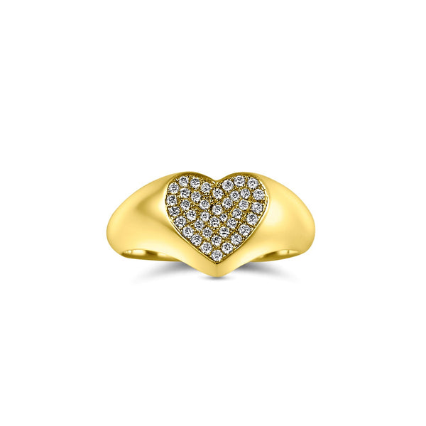 Diamond Pave Signet pinky Ring in 18k Yellow Gold 