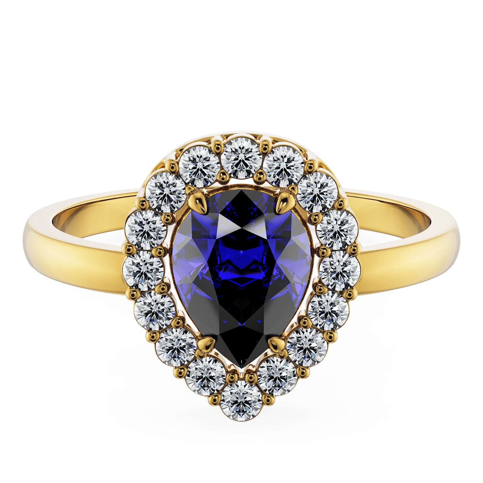 Diamond and Sapphire Pear Halo Gold Ring BAHIA Fine Jewellery